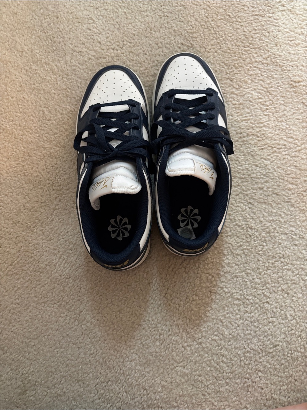 Nike Kids Navy and White Low-Top Sneakers with Gold Logo